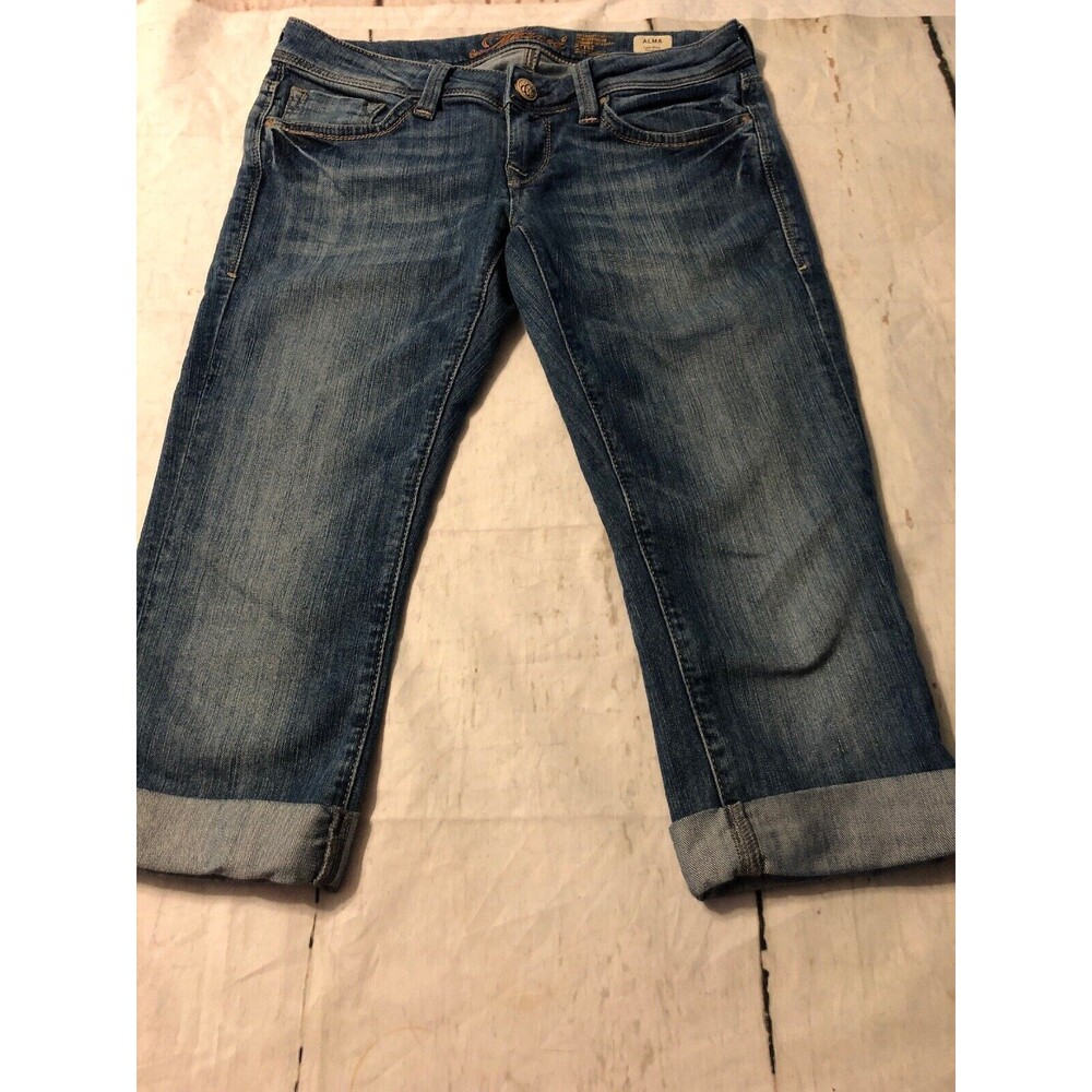 Mavi Women's Jeans Alma Distressed Stretch Straight Crop Cuffed Denim Size 27
